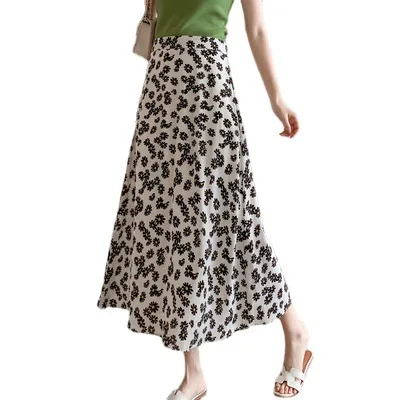 

2021 Summer New Floral Chiffon Skirt High Waist A-line Oil Painting Print Beach Skirt