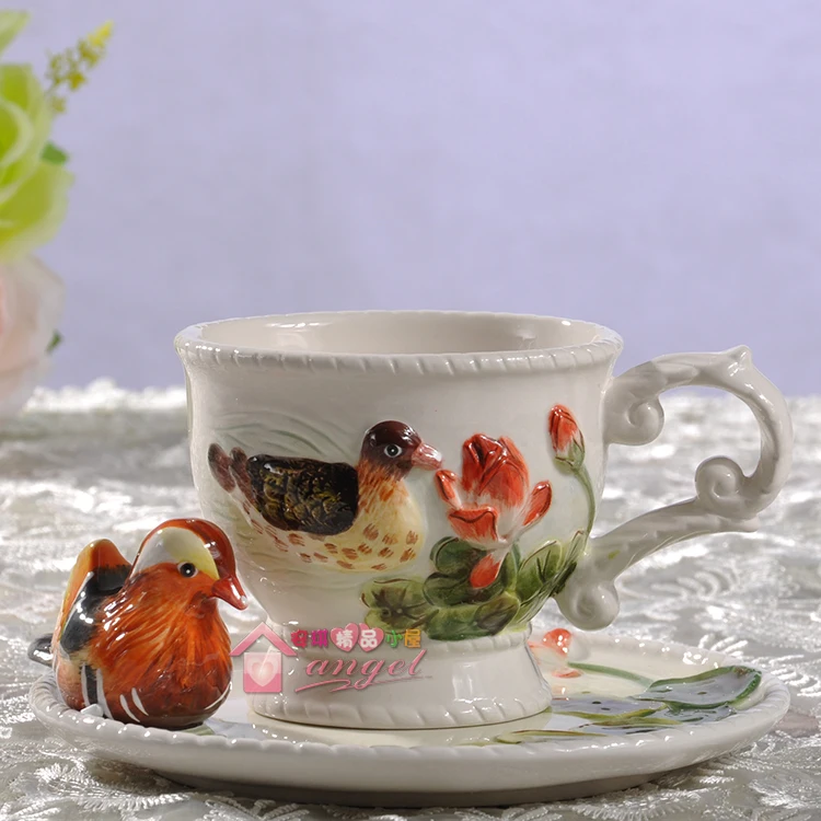 Керамические кружки для чая и кофе с птицами цветами чашка молока домашний декор