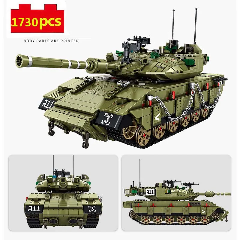 

Военная серия, модель танка из Израиля, современный основной боевой танк Merkava MK4, модель «сделай сам», строительные блоки, кирпичи, игрушки, п...