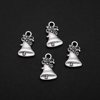 20pcslots 12x19mm antique silver plated christmas bell charms winter pendants for diy trinkets jewelry making finding materials