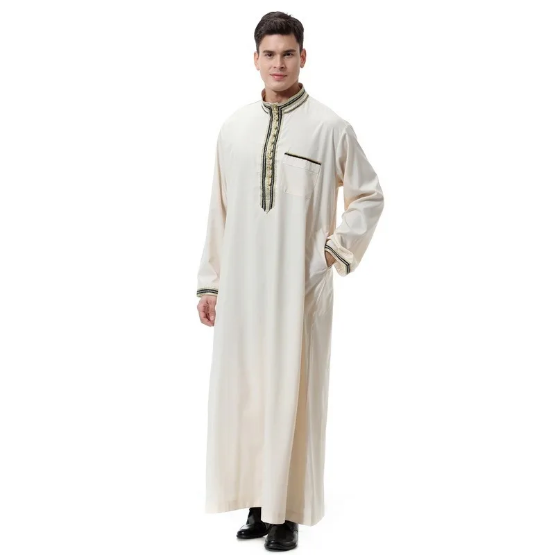 Musulmans O-Neck Arabic Abaya Musulman Homme Dubai Kaftan Long Sleeves Adult Jubba Thobe Pakistan Men Clothing Prayer Clothes