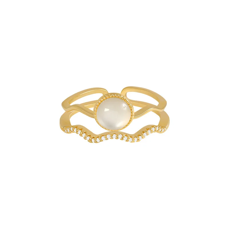 

2021 Korean New Exquisite Double Layer Opal Ring Fashion Temperament Simple Opening Ring Women's Jewelry
