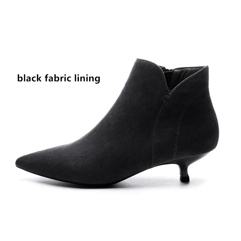 black fabric 3 Женские ботинки короткие ботильоны из флока на молнии на тонком каблуке, украшенные кристаллами; коллекция года; Сезон Зима; теплые плюшевые зимние ботинки; женская обувь; Новинка - Цвет: black fabric 3