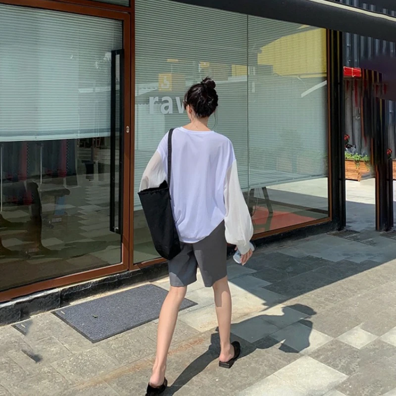 

2019new Irregular Summer Women's Shorts High Waist Solid Casual Straight Wide Leg Short