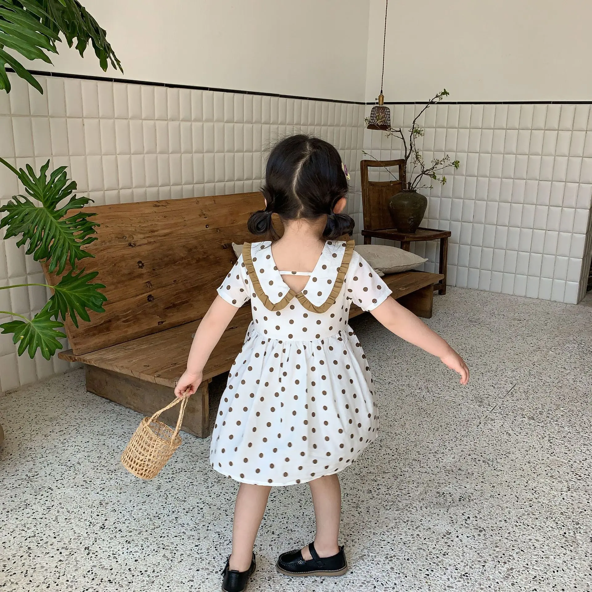 Платье в Корейском стиле с принтом горошек милое платье воротником форме листа