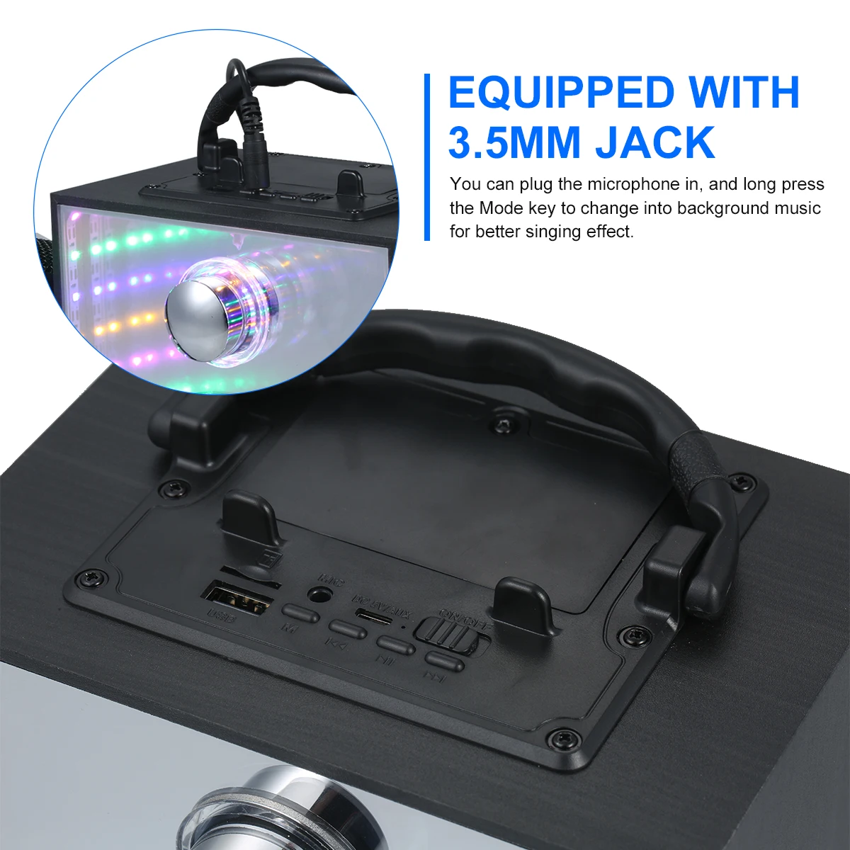 

Muslady Wood Karaoke System Portable Singing Machine with Disco Light FM Radio Support BT USB TF Card AUX for Party Home