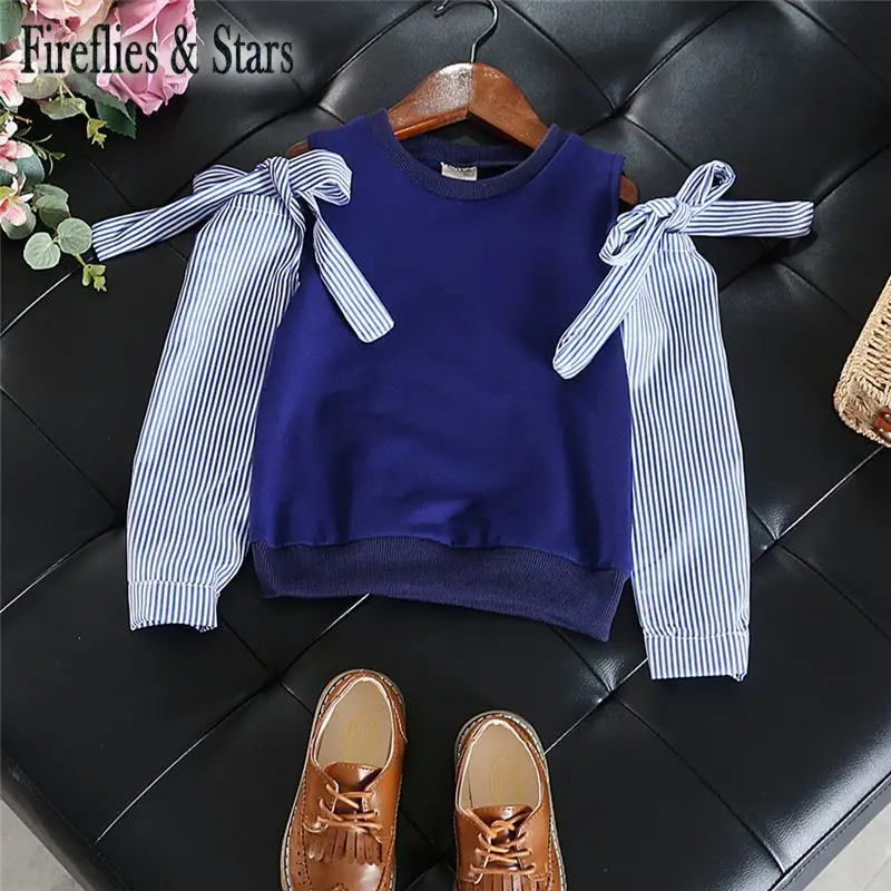 Spring Autumn baby shirt girls blouse kids fashion tops children long sleeve clothes bow striped off shoulder 2 to 7 yrs | Детская