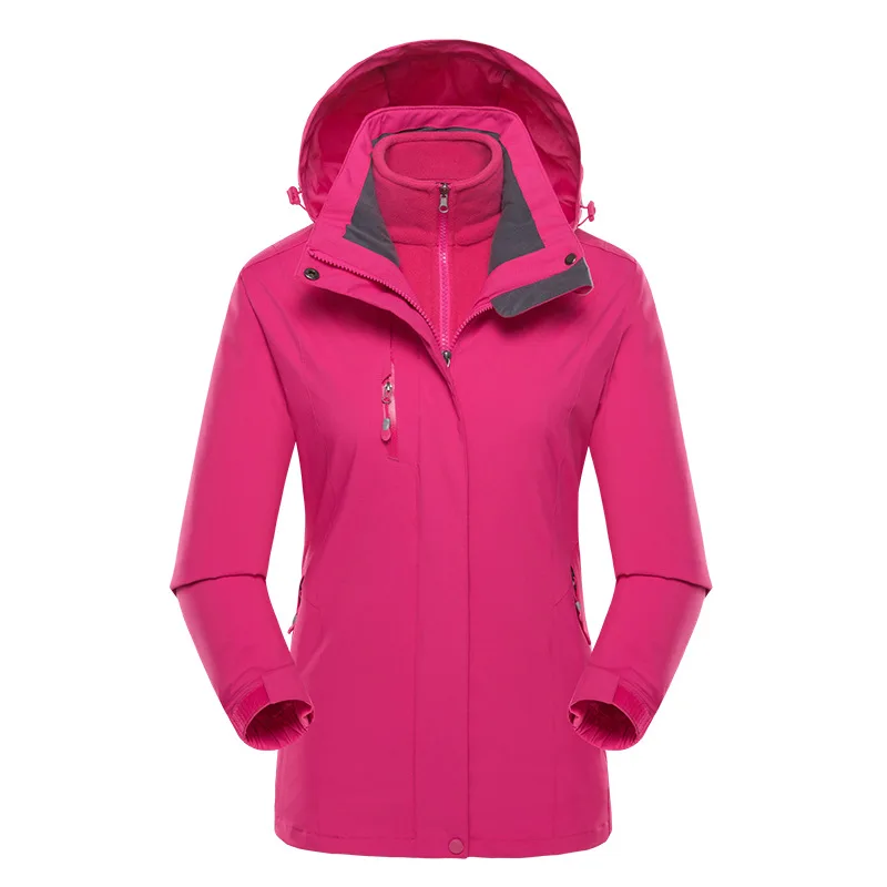 Новая трехв одная куртка для лыжных и пеших прогулок для мужчин и женщин с водонепроницаемой и дышащей мембраной, двухчастный комплект плюс размера, ветрозащитный термофлис зимний костюм.