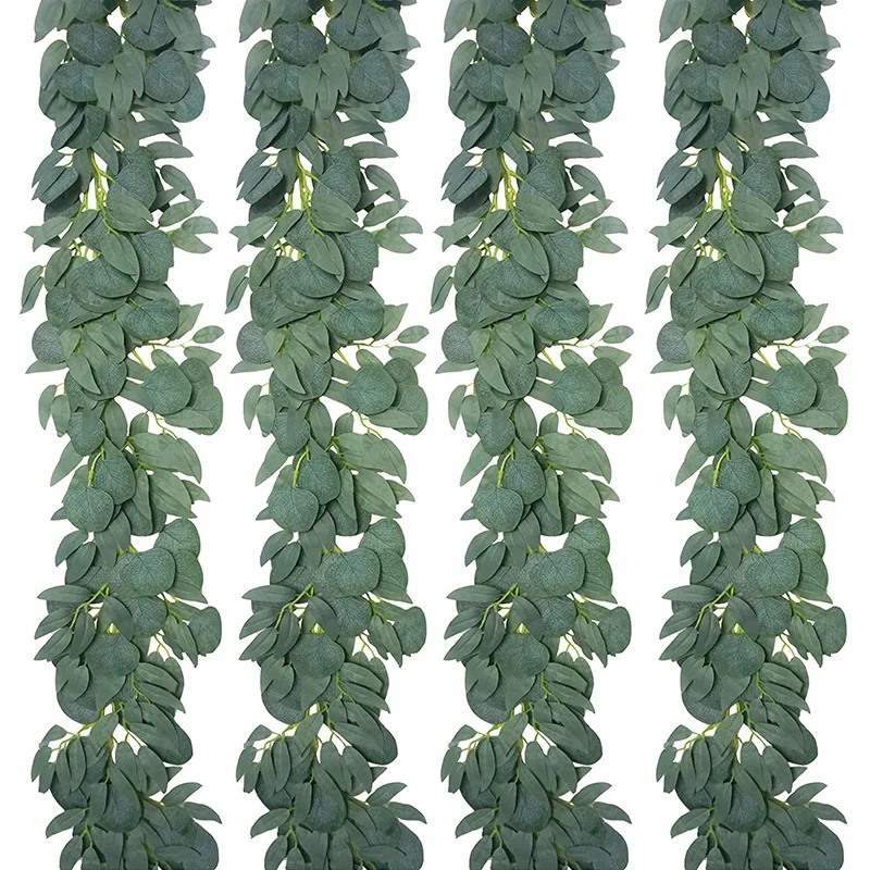 

4 Pack 6.5 Feet Faux Silver Dollar Eucalyptus With Willow Leaves Vines Twigs String For Wedding Greenery Garland Table-ABUX