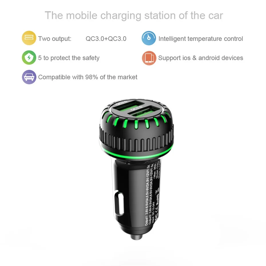 USB Автомобильное зарядное устройство PD 27 Вт быстрая зарядка автомобильное зарядное устройство с диафрагмой двойное автомобильное usb-устройство для зарядки телефона для samsung S8 S9 huawei P30 Mate20
