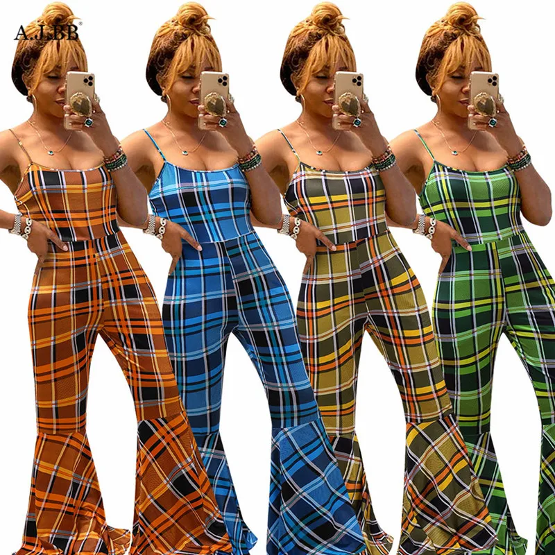

European and American casual Plaid printed Jumpsuit fashion slim U-neck sleeveless women's Vest pants