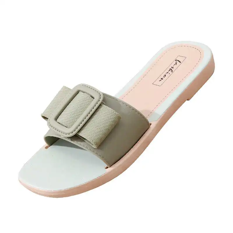 

Women Slippers Flat Shoes Ladies Square Fashion Buckle Comfortable Beach Outdoor Slides Summer New Slip-on Soft Woman Sandals