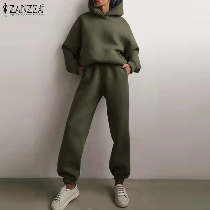 

Однотонный спортивный костюм для женщин, повседневная Осенняя винтажная блузка с длинным рукавом и капюшоном, брюки с эластичным поясом ...