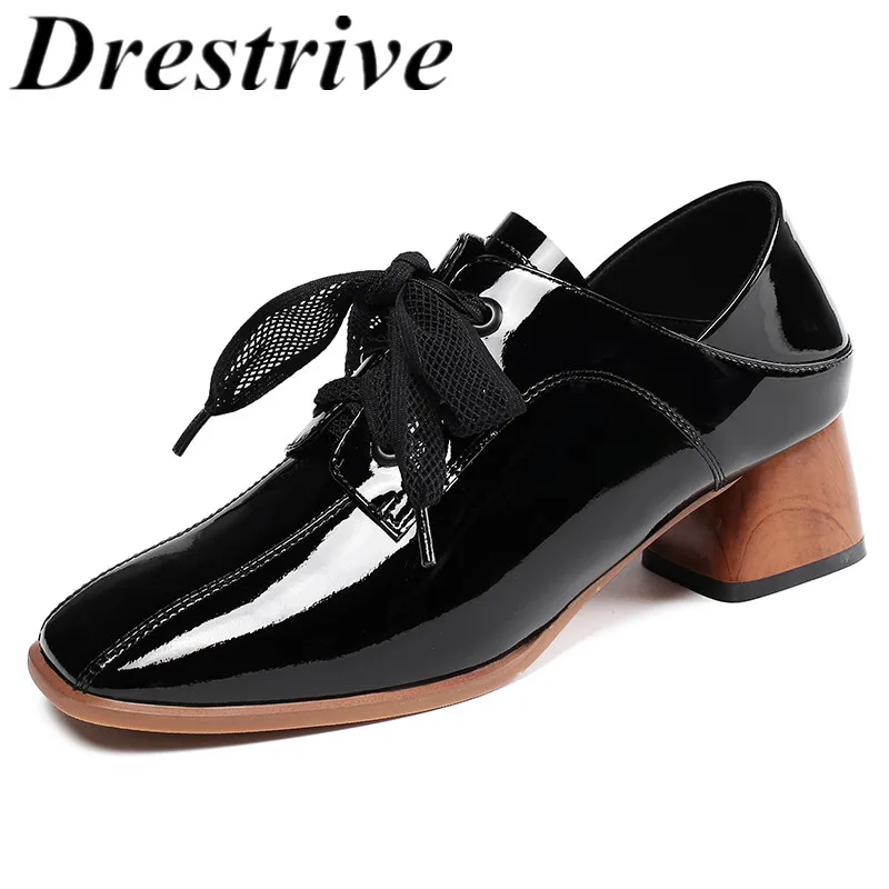 

Женские лакированные туфли-лодочки из воловьей кожи, на толстом каблуке 2020 см, со шнуровкой и бантом-бабочкой, винного цвета, Новое поступле...