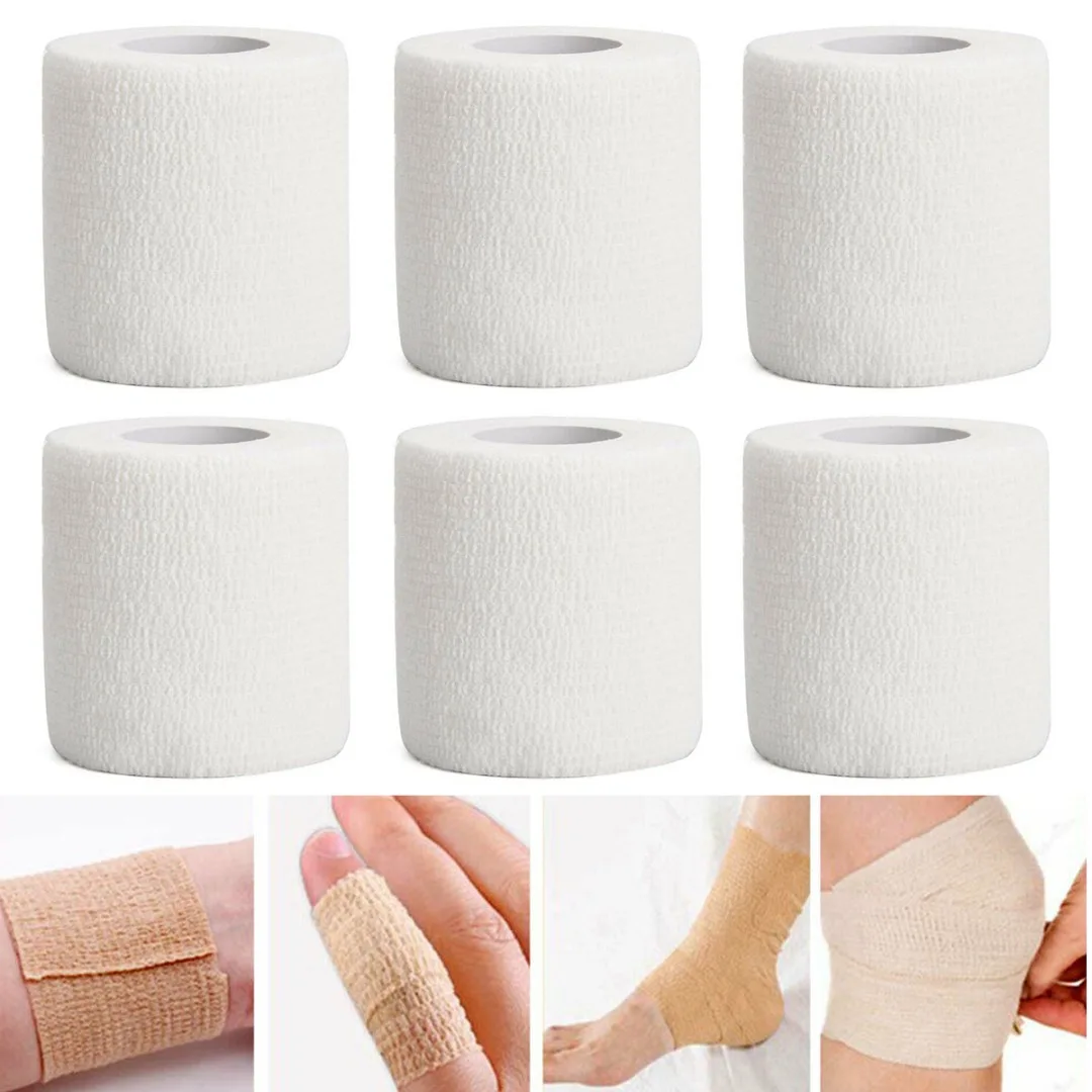 

6pcs/set Self Adhesive Elastic Bandage White 5cm*4.5m Sport Tape Elastoplast Emergency Muscle Tape First Aid Tool Knee Support