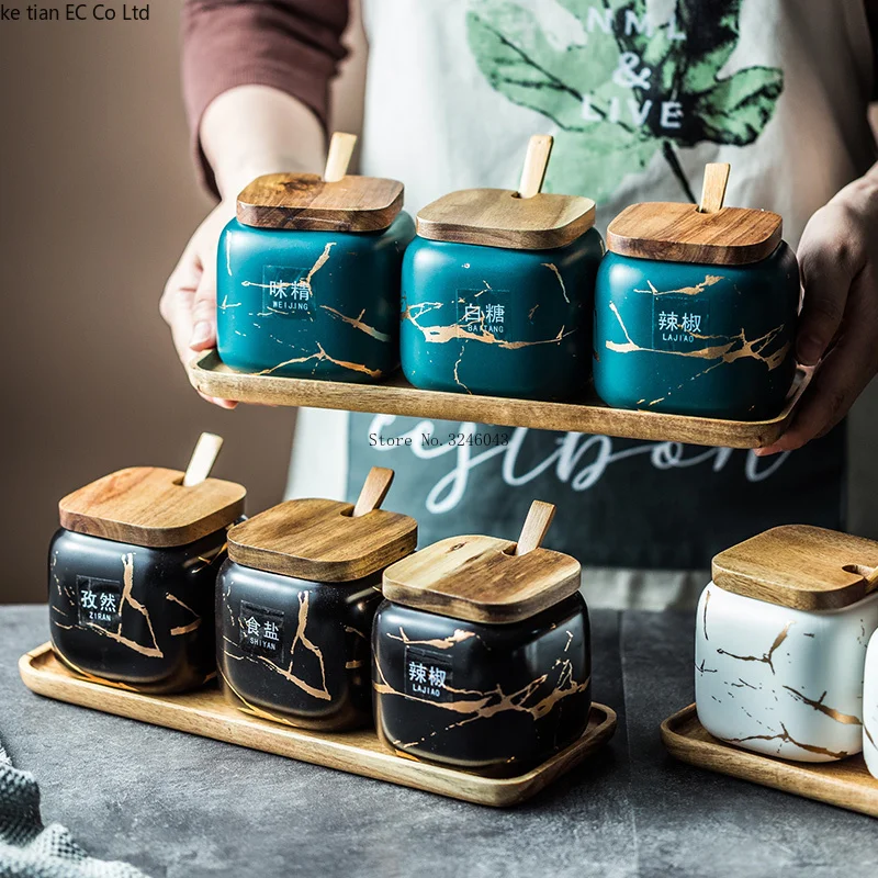 Скандинавская матовая мраморная керамическая баночка для трав соленые Баночки
