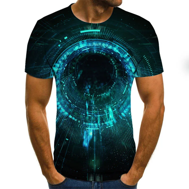 Creative personality tunnel time and space through 3D printd Tshirts summer short sleeved T shirt Fashion youth sleeve Tee|Мужские