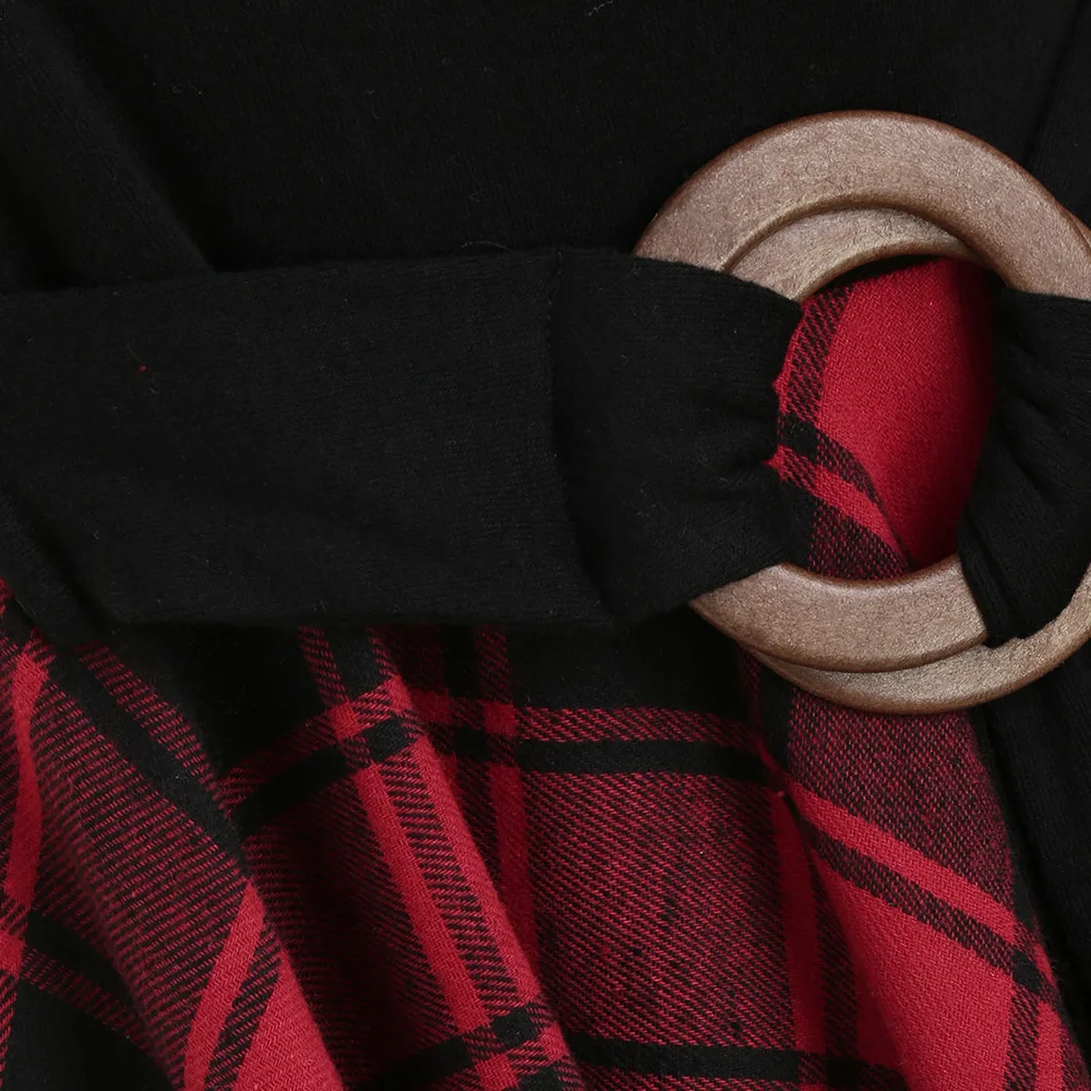 

Plaid Asymmetrical Dress Spring Autumn Women Fashion Long Sleeve Party Club Ladies Midi Dress with Belt