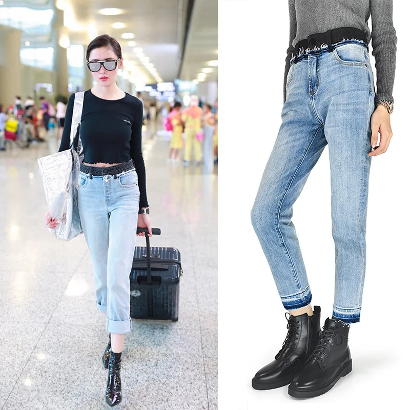 

New Spring Fashion Versatile Simplicity Small Straight Tube Burr Show Thin Classic Trendy Brand Luxry Pencil Jeans Woman A2