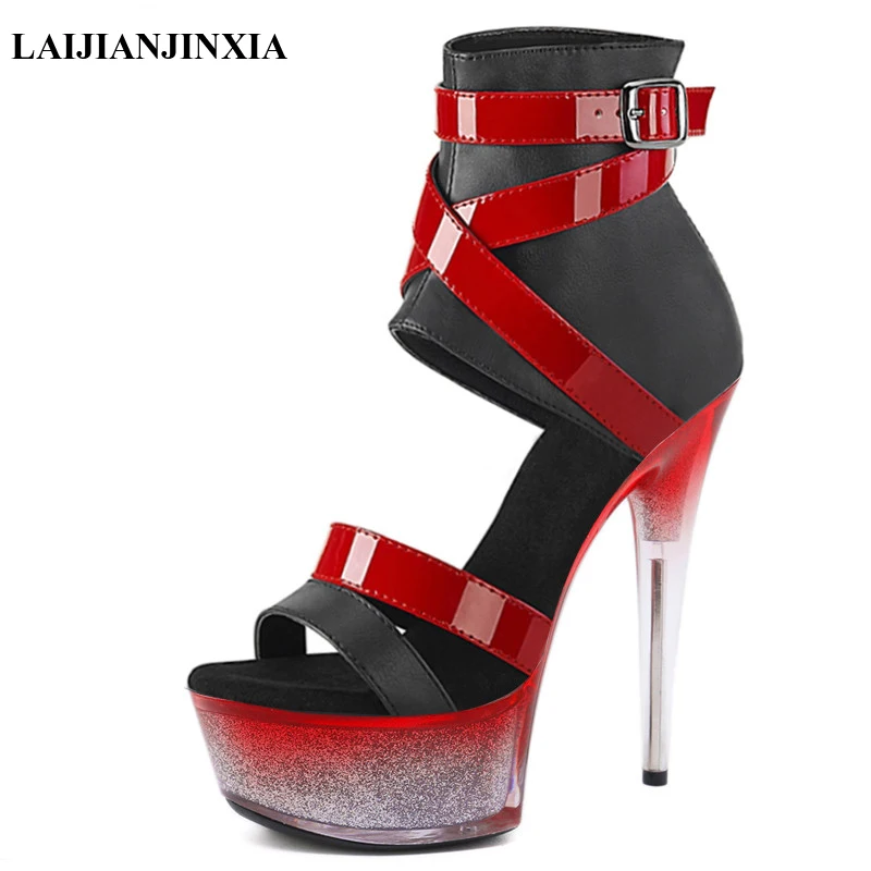 

Color Contrast Roman High Stripper Heels Platform Sandals Pole Dance Shoes Sexy Fetish Party Women Nightclub Models Dress Shoes