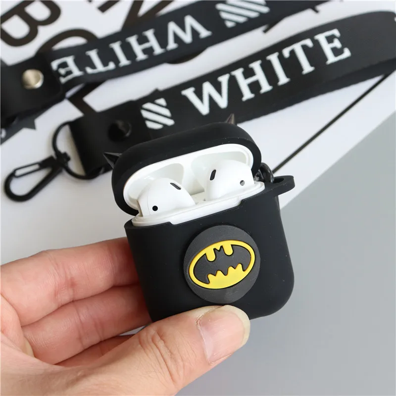 Мультфильм Superheros Bluetooth беспроводные наушники защитный чехол для Airpods Чехлы зарядная коробка с кольцом телефона ремни держатель