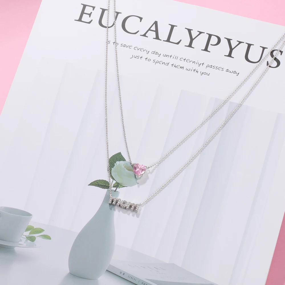 JewelOra Personalized Layered Necklaces & Pendants with Zirconia Customize Heart Birthstone Mom Mother's Day Gift | Украшения и