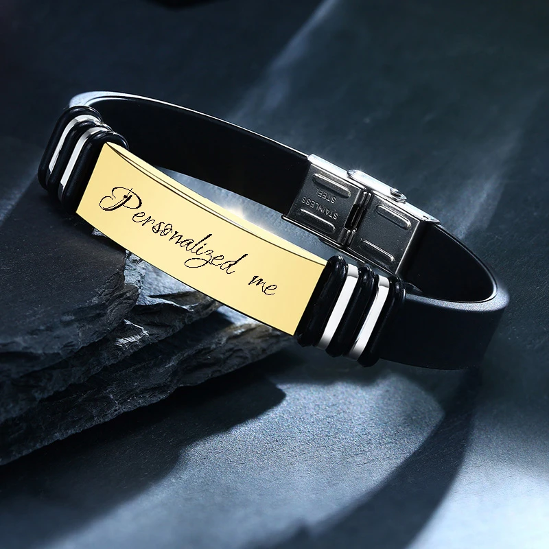 Изготовленный На Заказ резиновый силиконовый Браслет из нержавеющей стали с