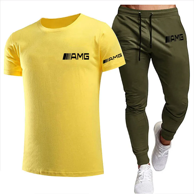 

2021New T-shirt Tracksuit Men Short Sleeves+Pants Pullover Sportwear Suit Casual Sports Men Clothes 2 Pieces Sets