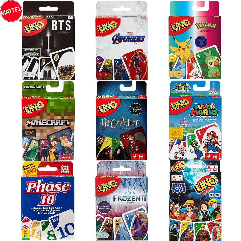 Mattel UNO Аниме Покемон майнкрафт Супер Марио Гарри Поттер BTS Серия карт Семейные