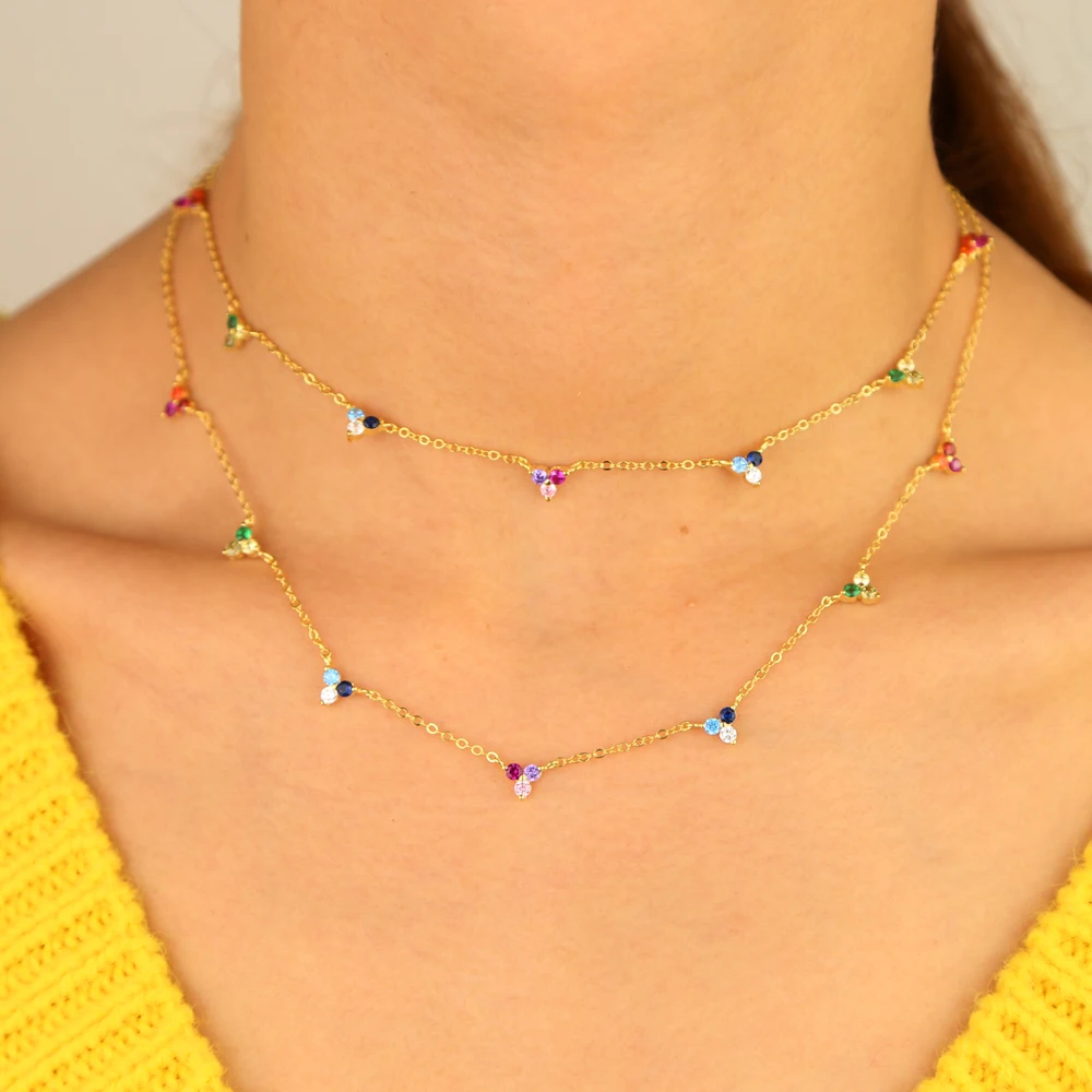 Женское Ожерелье чокер из 100% стерлингового серебра 925 пробы с радужным