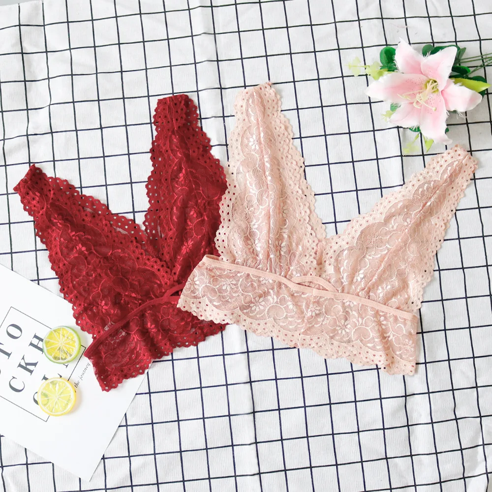 Sexy Lingerie Plus Size Lace Bra Women See-Through Bralette Deep V Neck Bustier Open Cup Bra Crop Top Women Vest Tank Top