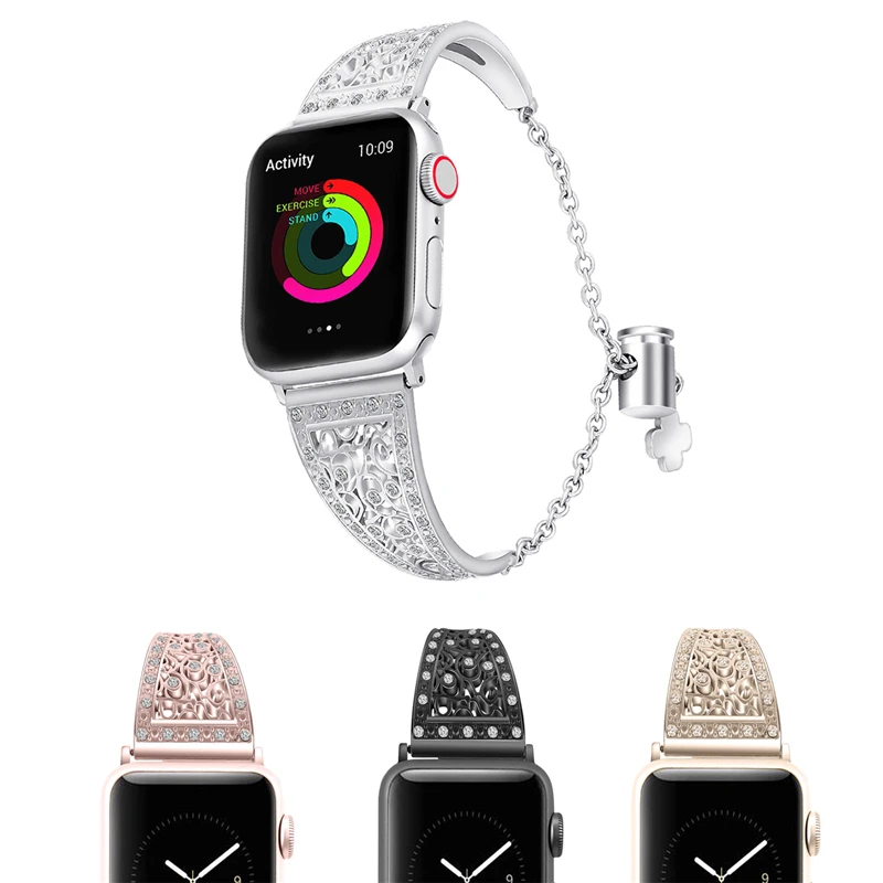 Роскошный ремешок для часов Apple Watch бриллиантовые стразы деловой сменный браслет