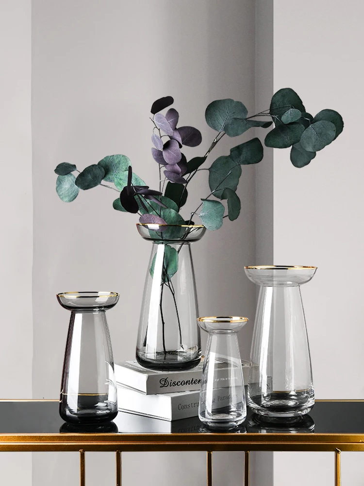 

Nordic creative simplicity ins Feng Shui culture drawing Phnom Penh open wide mouth transparent glass vase desktop decoration