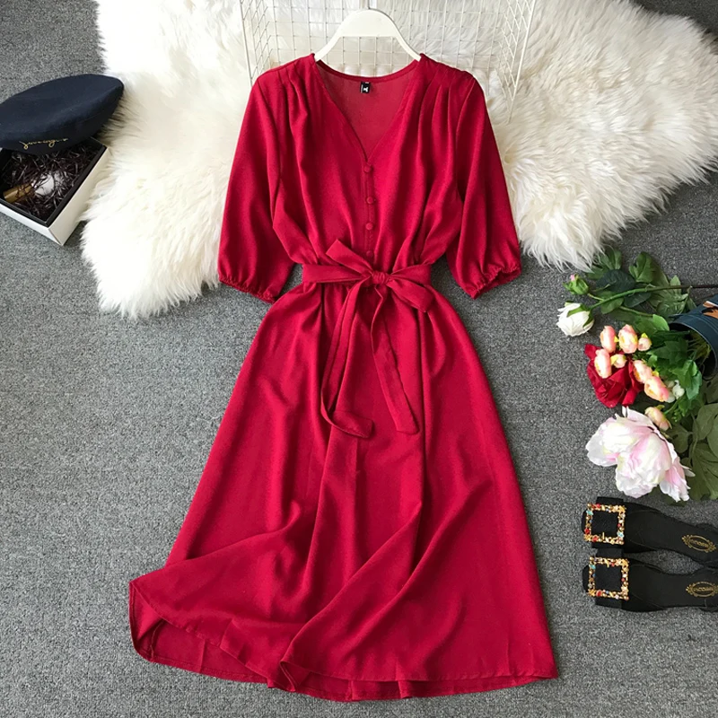 

Женское длинное платье средней длины, с V-образным вырезом, с высокой талией