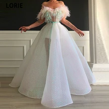 LORIE Sequin Holographic Ball Gown Prom Dresses 2021 Sexy V-Neck Feathers Long Robe De Soirée De Mariage Formal Robes De Soirée (4)