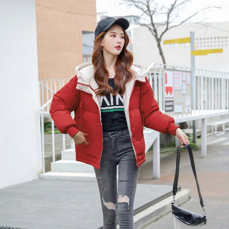 red winter jacket FORERUN, 7 цветов, зимняя куртка для женщин, плюс размер, пальто, ассиметричные куртки-пузырь, куртки с капюшоном, хлопковая стеганая парка, Mujer - Цвет: red winter jacket