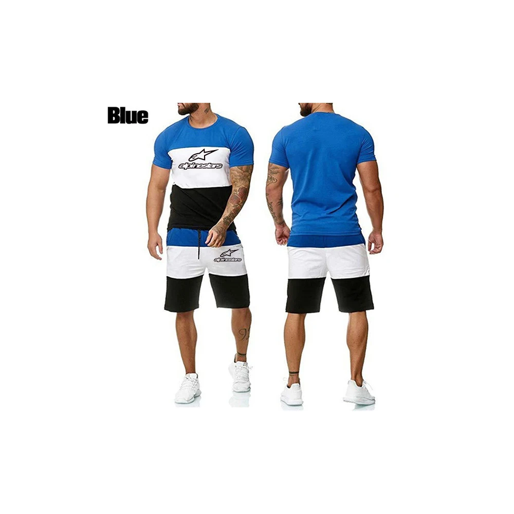 

2021 New Summer Casual Men's Suit Breathable Casual Wear Fitness Sports Suit Short-sleeved Shirt T-shirt + Shorts 2-piece Set