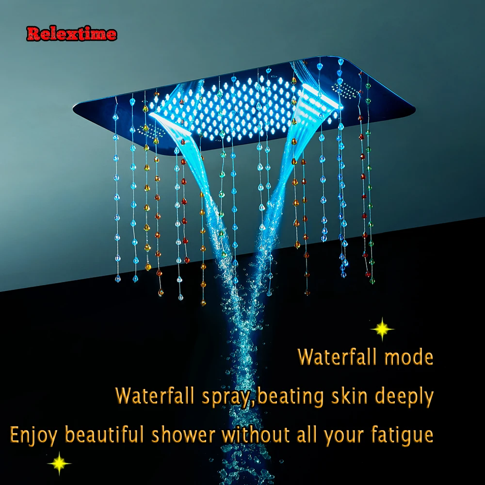 Crystal Pendant Speaker System LED Ceiling Shower Head Bathroom Set Faucet Thermostatic Concealed Mixer Shelf Massage Jet |