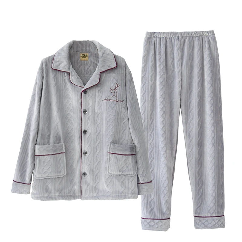 

Thicken Casual Flannel Sleep Suit Warm Home Clothes 2PCS Pajamas Suit Men Autumn Winter New Sleepwear Nightwear Shirt&Pants