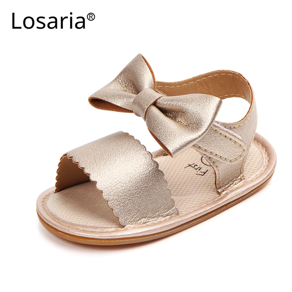 

Losaria New Baby Girls Shoes Summer Sandals Girls First Walkers Bow Velcro Glitter PU Baby Sandals Rubber Non-slip Infant Shoes