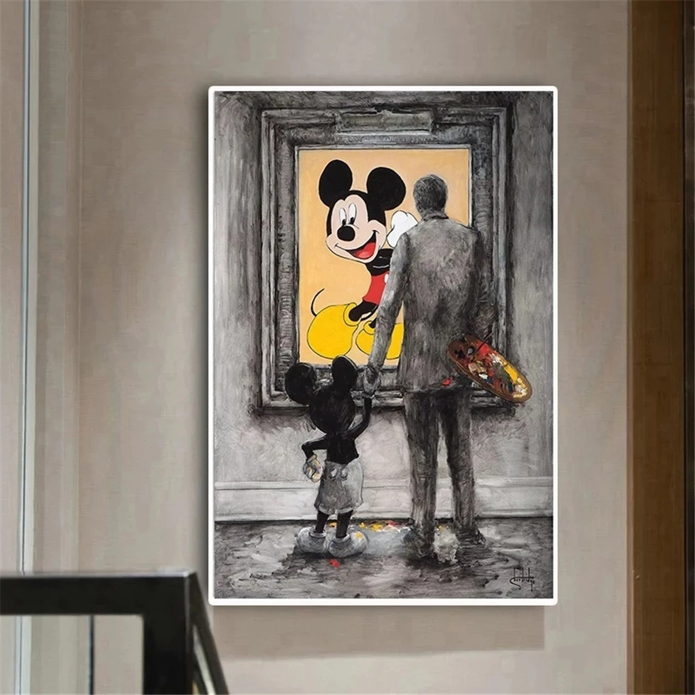

Canvas Mickey Mouse Poster Modern Home Decor Printed Mickey With A Man Paintings Wall Artwork Modular Picture For Living Room