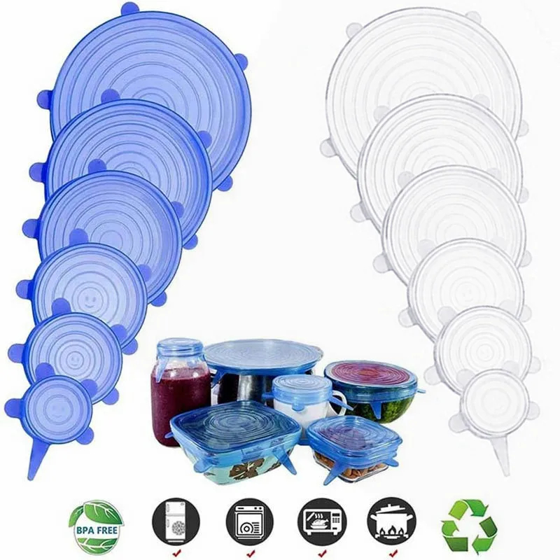 

6PCS Silicone Stretch Lids Universal Lid Silicone Bowl Pot Lid Silicone Cover Pan Cooking Food Fresh Cover Microwave Cover