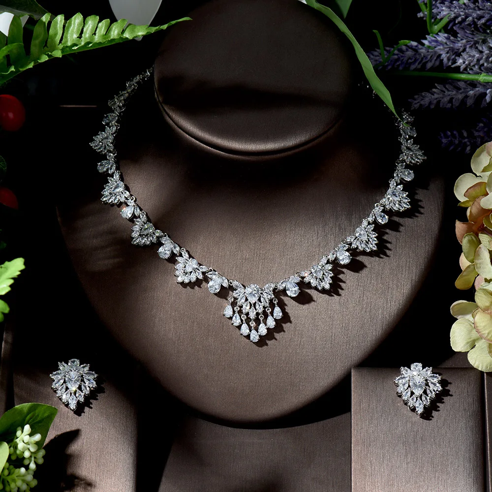 Роскошное ожерелье и серьги HIBRIDE из Дубая с кубическим цирконием свадебные