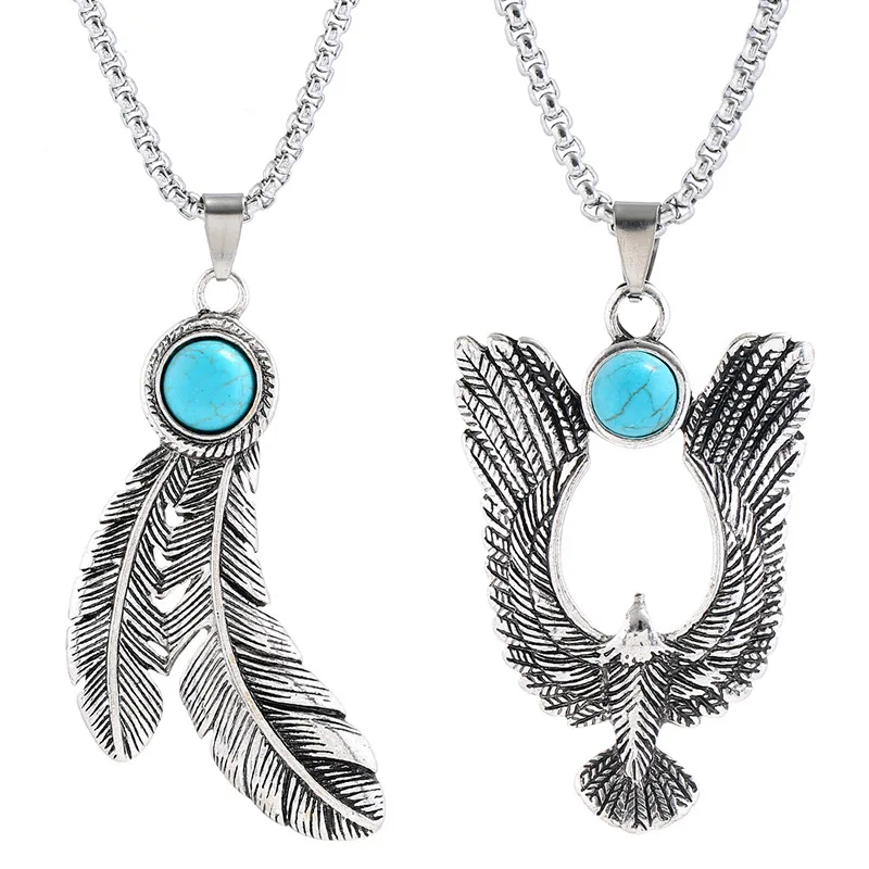 Подвеска Jessingshow в стиле панк с перьями и орлом металлическая цепочка вечерние