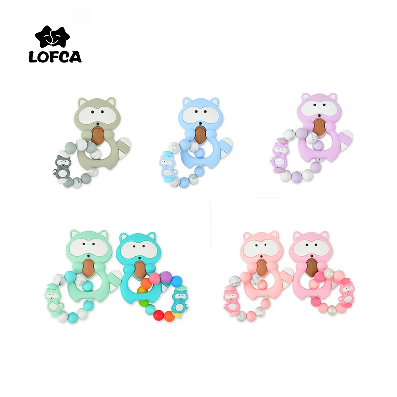 Силиконовый зажим для пустышки LOFCA с рисунком енота силиконовые бусины пищевой