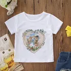 Детская футболка с мультипликационным рисунком, топы в стиле Харадзюку для девочек, милые футболки для мальчиков с принтом ангела и цветов, Модная белая одежда с милым рисунком