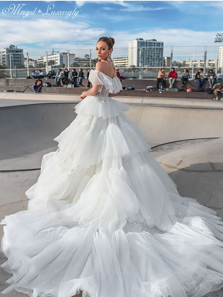 

Luxury A-Line Wedding Dresses Tube Top Off the Shoulder Glamorous Gowns Open Back Cake Dress vestidos de novia Tailor-made