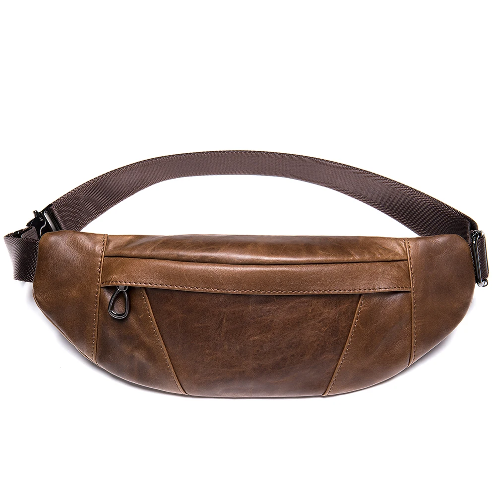 

First Layer Cowhide Chest Bag Men's Leather Men's Sports Waist Bag Soft Leather Youth Travel Phone Crossbody Bag