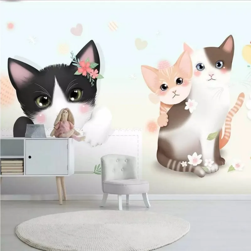 Прямая поставка милые животные фото обои мультфильм кошка дети спальня фон стены