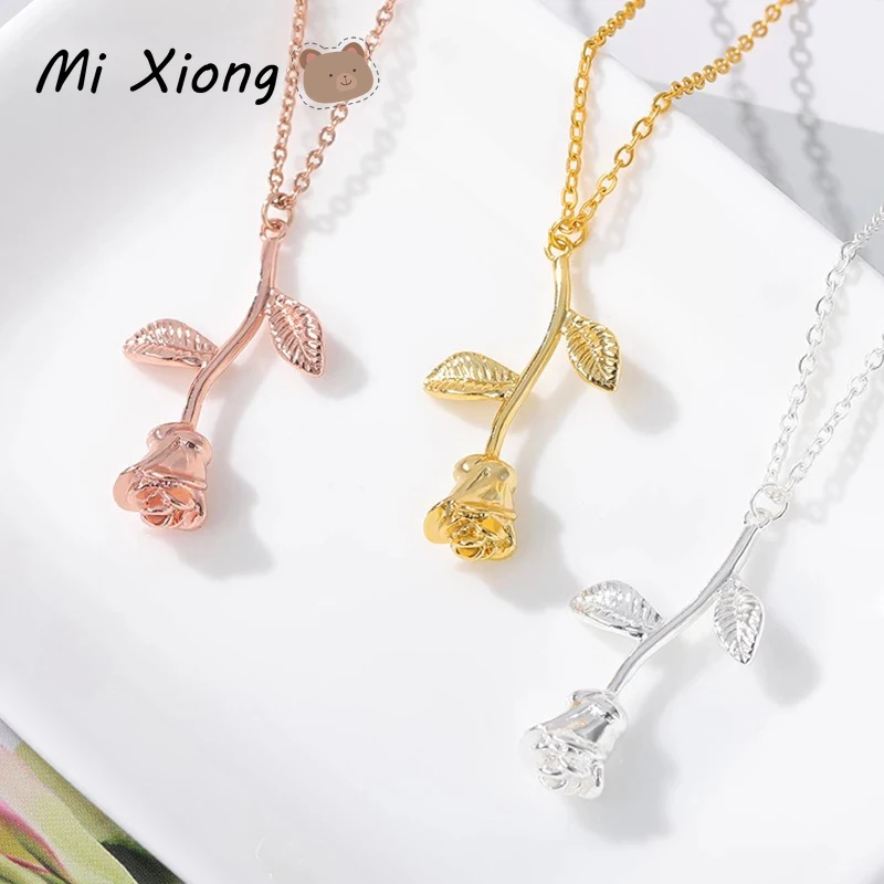 

Mi Xiong Rose Flower Pendant Real 925 Sterling Silver Necklaces for Women's Exquisite Elegant Chains Luxury Jewelry Classic Cute